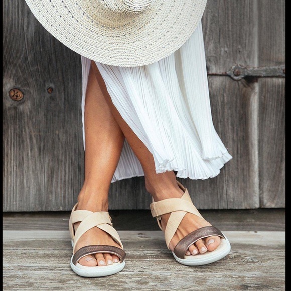 Ecco Shoes | Ecco Damara Criss Cross Tan Leather Sandals Us737 | Poshmark